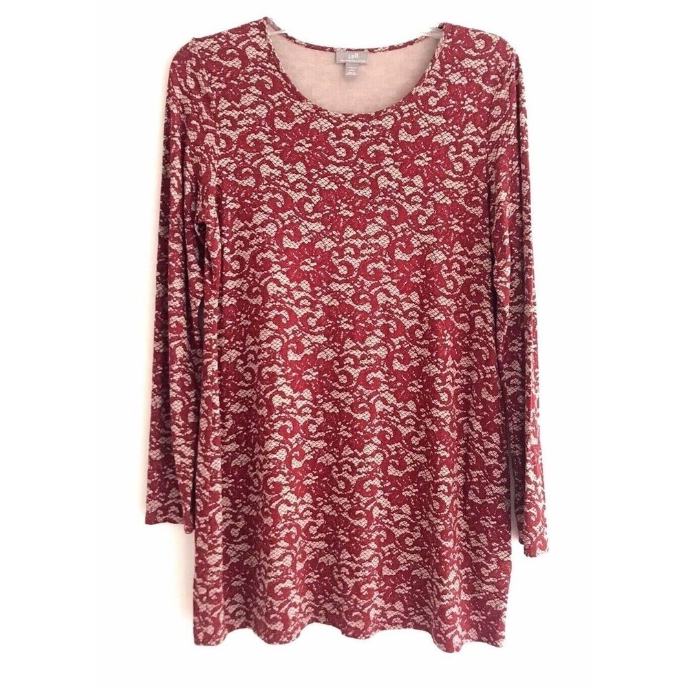 J Jill | Wearever Scope Neck Print Top Womens Petites PS Red Pullover Blouse